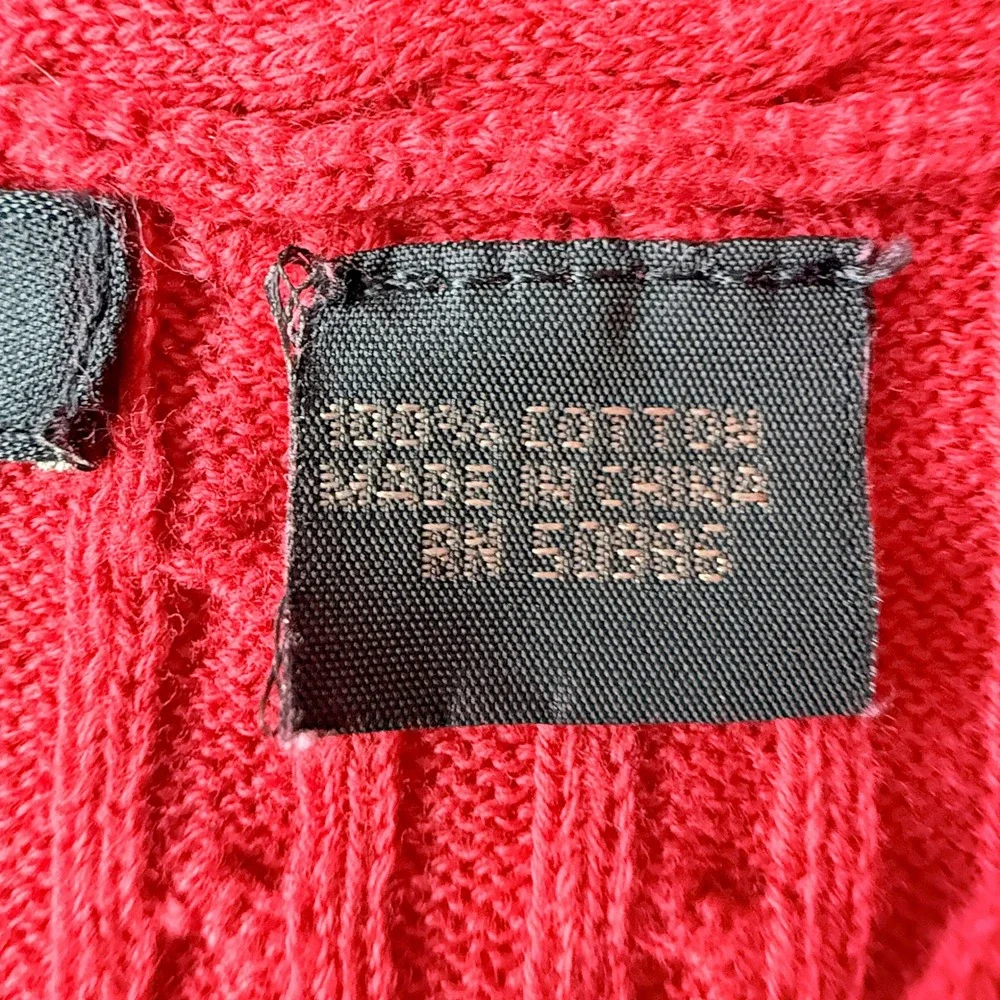 Jeanne Pierre Cable Knit Shawl Collar Sweater Medium Coral Red Coastal Preppy